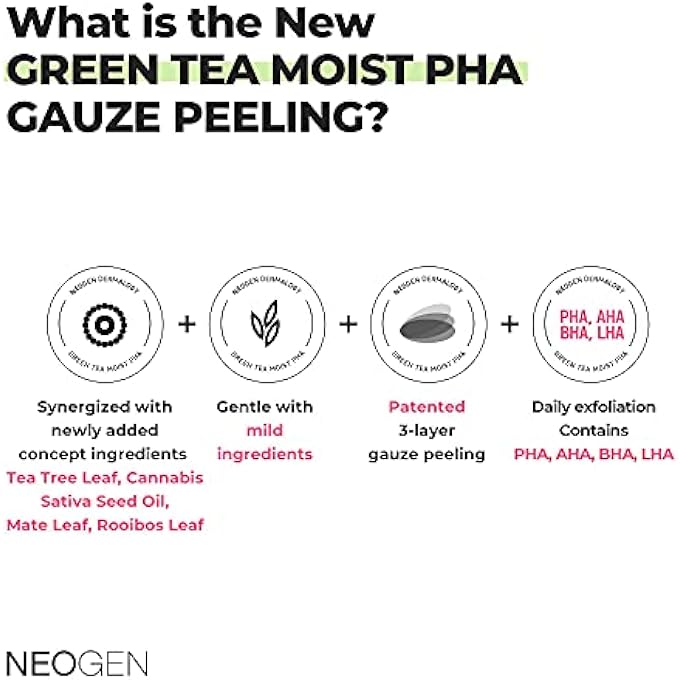 DERMALOGY by NEOGENLAB GREEN TEA MOIST PHA GAUZE PEELING 30 COUNTS - Image 2